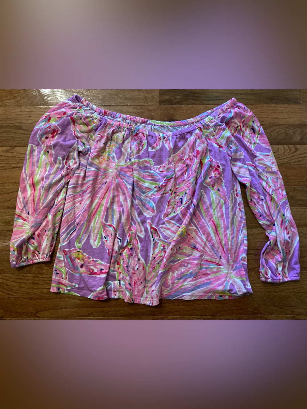 Lilly Pulitzer Off the shoulder colorful long sleeve top LARGE